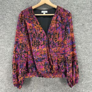 Allison Joy Blouse Women S Small Purple Geometric V-Neck Long Sleeve Lined